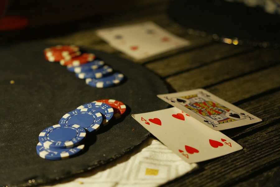 Poker table with cards and chips